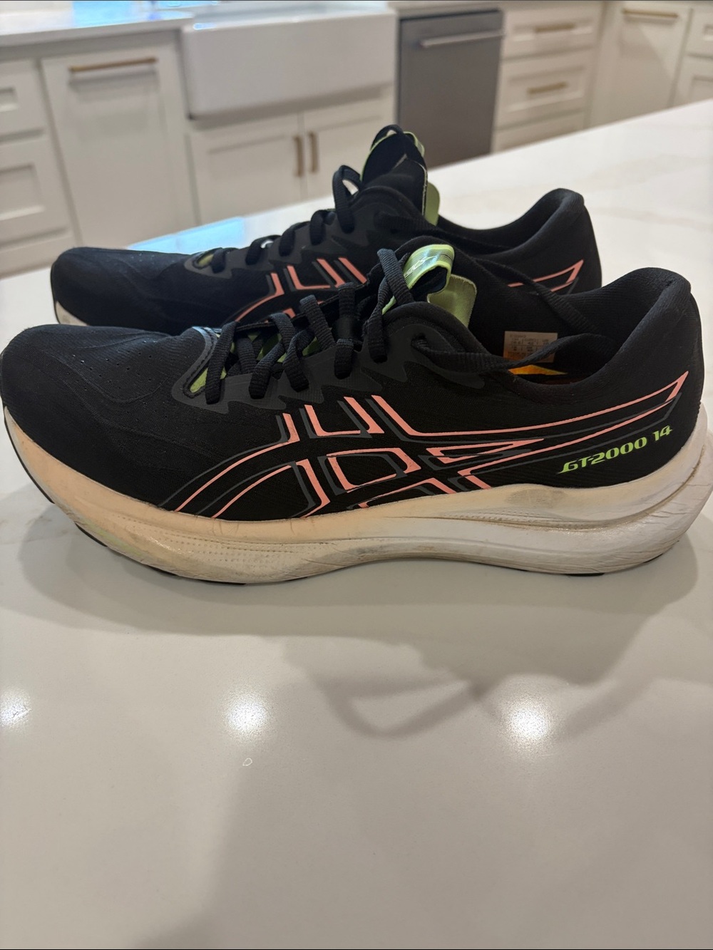 Asics GT-2000 14 Black with coral and Neon Green Accents